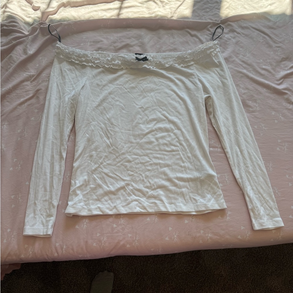 Forever 21 White Off-The-Shoulder Ribbed Knit Top 🖤 - 3XL